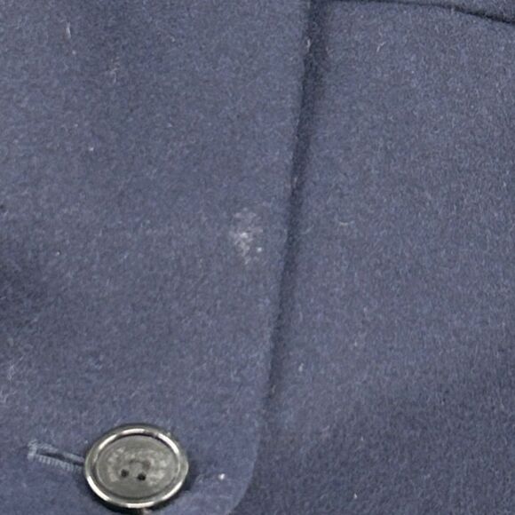 DKNY Wool Navy Blue Black Sleeve Button Down Overcoat Size 14 - Picture 11 of 16